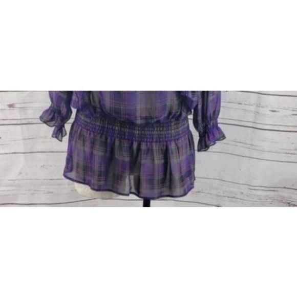 Candies‎ Purple Plaid Drop Waist Sheer M Blouse - Picture 5 of 6